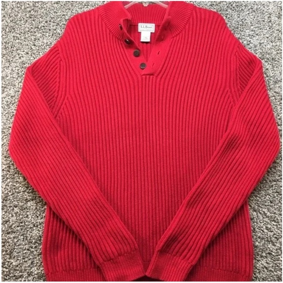L.L. Bean Sweaters - LL Bean Sweater Medium Red Ribbed Chunky Knit Fisherman Heavy Thermal 100%cotton